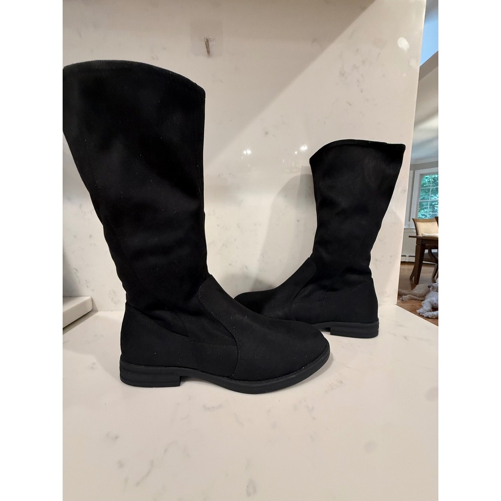 Marc Fisher Kids Black Faux Suede Tall Boots Side Zip Size 5 Round Toe